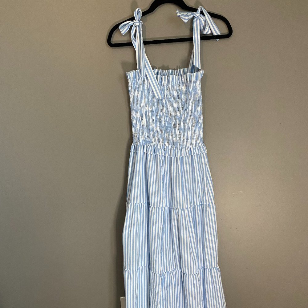 Blue and White Striped Maxi Summer Dress